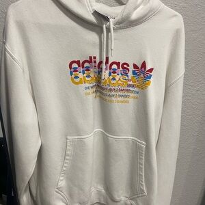Adidas White Hoodie with Colorful Logo